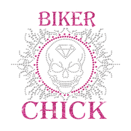 Glittering Biker Chick Bling Skull Iron on Rhinestone Transfer Decal