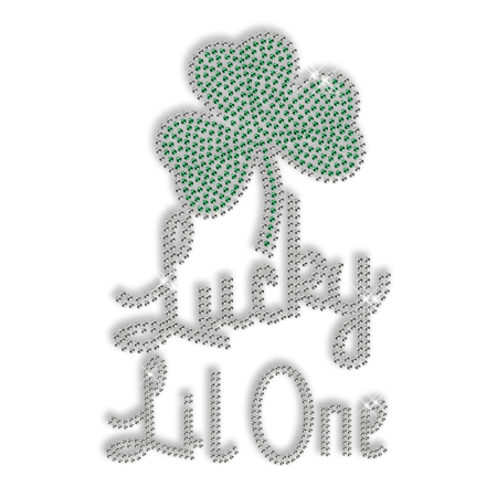 Hot Custom Sparkle Rhinestone Lucky Little One and Green Shamrock Iron on Transfer Motif