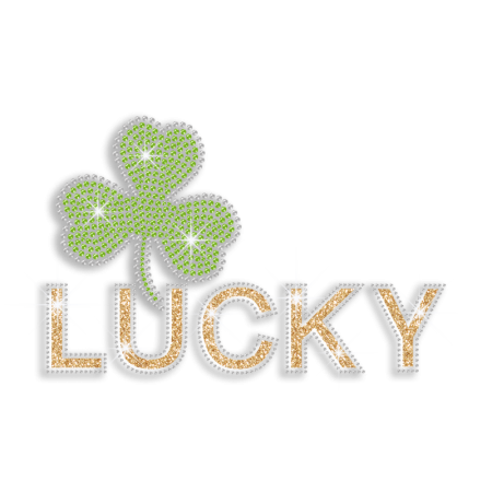 Happy Lucky Clover Iron-on Glitter Rhinestone Transfer