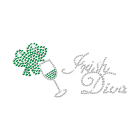 Irish Shamrock Drink Iron on Rhinestone Transfer