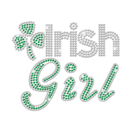 Irish Shamrock Girl Iron on Rhinestone Transfer Design