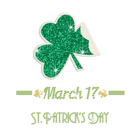 March 17th St. Patrick's Day Iron on Glitter Rhinestone Transfer Motif