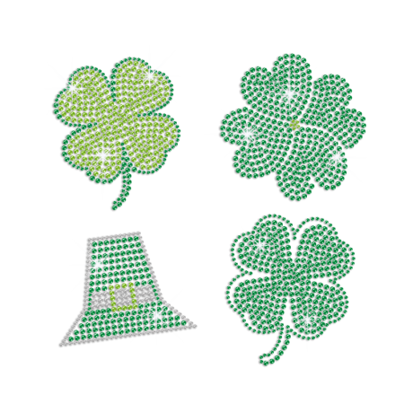 Bling Green Clover Saint Patrick Day Iron on Rhinestone Transfer Decal