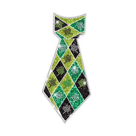 Glittering Saint Patrick Day Tie Iron on Rhinestone Transfer Decal