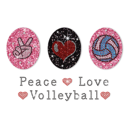 Glitter Iron on Peace Love Volleyball Rhinestone Transfer