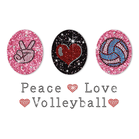 Glitter Iron on Peace Love Volleyball Rhinestone Transfer