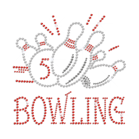 Fashionable Bowling Iron on Rhinestone Transfer Motif