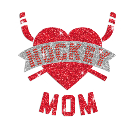 Hockey Mom with Lovely Heart Iron on Rhinestone Transfer Motif