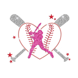 Glittering Baseball Batter Iron on Rhinestone Transfer Decal