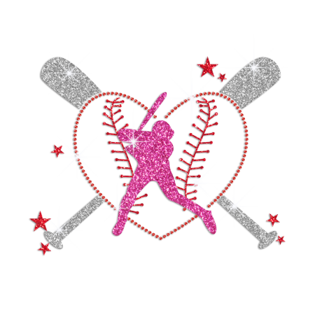 Glittering Baseball Batter Iron on Rhinestone Transfer Decal