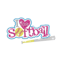 I Love Softball Iron on Rhinestone Transfer Decal