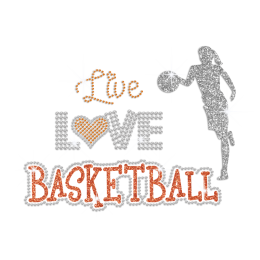 Live Love Basketball Iron on Glitter Rhinestone Transfer Decal