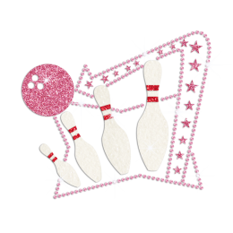 Glittering Bowling Iron on Rhinestone Transfer Motif