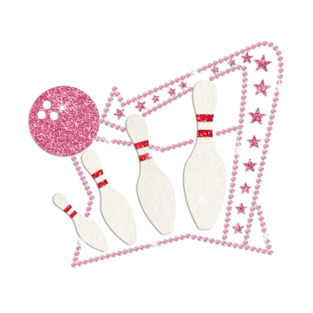 Glittering Bowling Iron on Rhinestone Transfer Motif