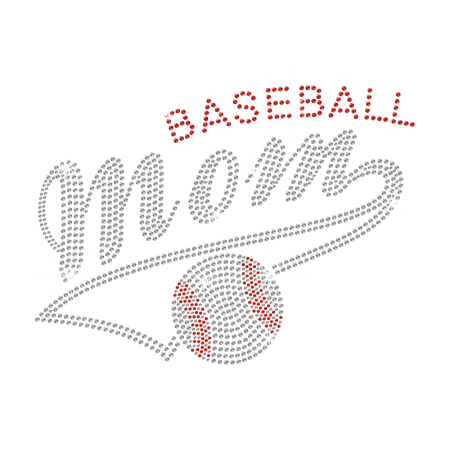 Bling Baseball MOM Iron On Rhinestone Transfer