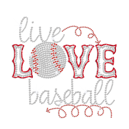 Live Love Bling Baseball Iron on Glitter Rhinestone Transfer Decal