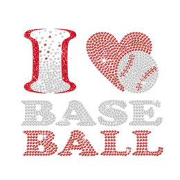 Wholesale I Love Baseball Iron on Nailhead Glitter Rhinestone Transfer Motif