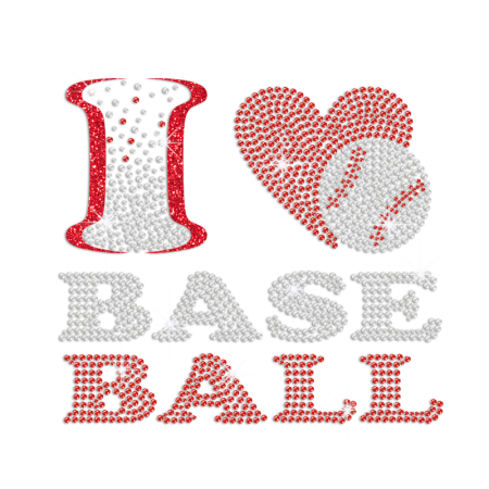 Wholesale I Love Baseball Iron on Nailhead Glitter Rhinestone Transfer Motif