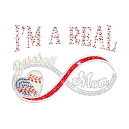 I\'M A Real Baseball Mom Glitter Nailhead Rhinestone Iron On