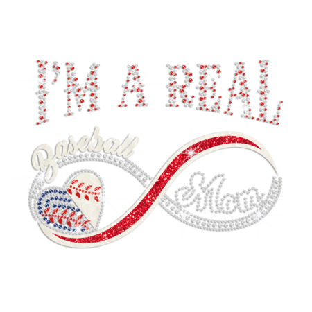 I'M A Real Baseball Mom Glitter Nailhead Rhinestone Iron On