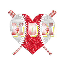 Glittering Baseball Mom Heart's Graphic Iron on Rhinestone Transfer Decal