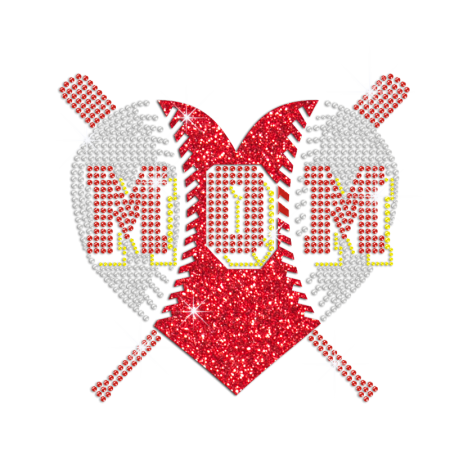 Glittering Baseball Mom Heart's Graphic Iron on Rhinestone Transfer Decal