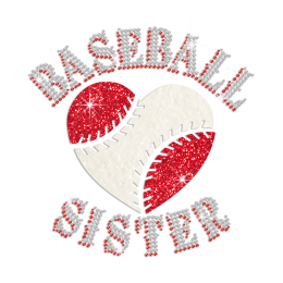 Glittering Heart Baseball Sister Iron on Rhinestone Transfer Motif