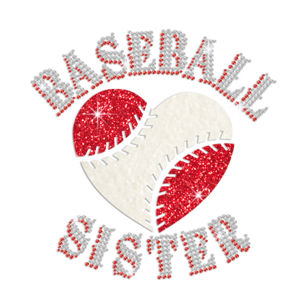 Glittering Heart Baseball Sister Iron on Rhinestone Transfer Motif