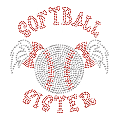 Softball Sister Cute Rhinestone Transfer Design