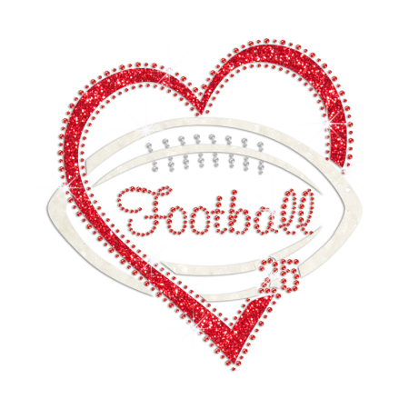 Bling Football Glittering Heart Graphic Iron on Rhinestone Transfer Decal