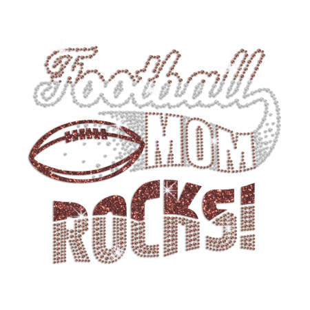 Wholesale Football Mom Rocks Iron on Glitter Rhinestone Transfer Motif