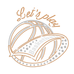 Let\'s Play Bling Basketball Iron on Flock Rhinestone Transfer Decal