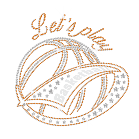 Let's Play Bling Basketball Iron on Flock Rhinestone Transfer Decal