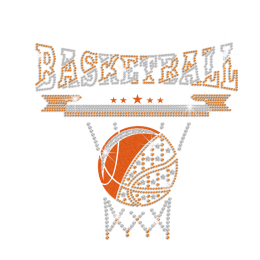 Sparkling Basketball Iron on Flock Rhinestone Transfer Motif