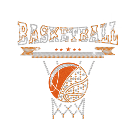 Sparkling Basketball Iron on Flock Rhinestone Transfer Motif