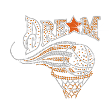 Flying Basketball Dream Iron on Flock Rhinestone Transfer Decal