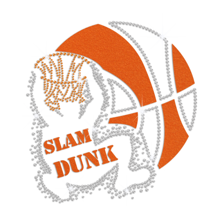 Sparkling Slam Dunk Basketball Iron on Flock Rhinestone Transfer Decal