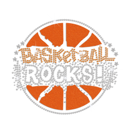 Bling Basketball Rocks Iron on Flock Rhinestone Transfer Motif