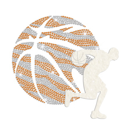 Playing Sparkling Basketball Iron on Flock Rhinestud Transfer Motif