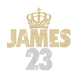No.23 James with Golden Crown Iron on Rhinestone Transfer Decal
