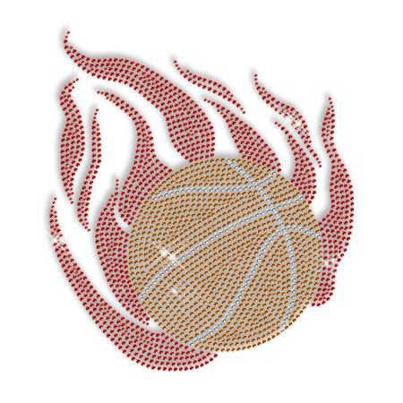 Burning Basketball Rhinestone Bling Iron ons