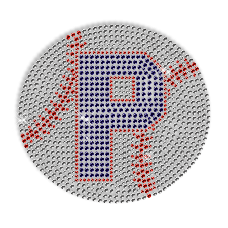 Hotfix Baseball Rhinestone Design with Letter P