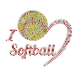 I Love Softball Rhinestone Iron on Bling Design