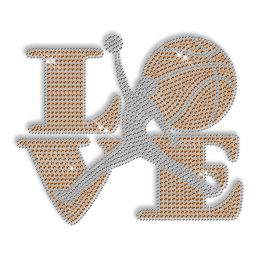 Custom Cool Orange Sparkling Love Basketball Diamante Iron on Transfer Design for Shirts