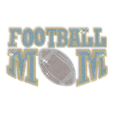 Custom Cool Sparkle Blue Football Mom Diamante Iron on Transfer Design for Shirts