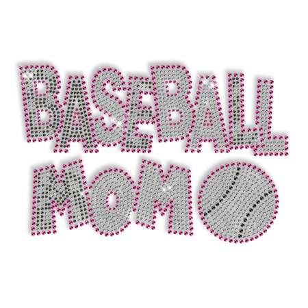 Custom Cool Sparkle Pink Baseball Mom Rhinestone Iron on Transfer Motif for Shirts