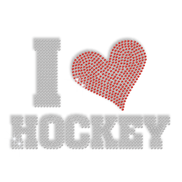 Shining I love Hockey Hotfix Rhinestone Design for garments