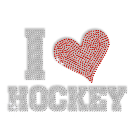 Shining I love Hockey Hotfix Rhinestone Design for garments