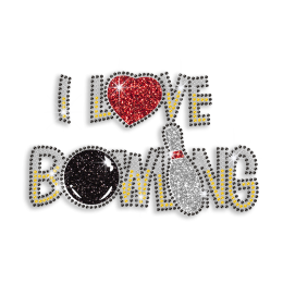 Wholesale I Love Bowling Letters Hot fix Rhinestone Pattern