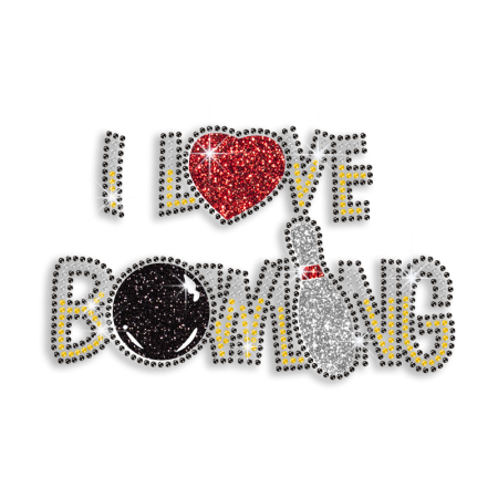 Wholesale I Love Bowling Letters Hot fix Rhinestone Pattern